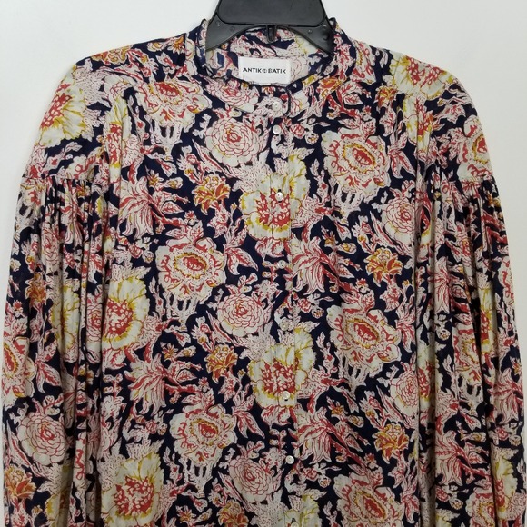 Antik Batik Andre Blouse Floral Button Up Top Sz M Long Sleeve Boho Cotton - Picture 3 of 11